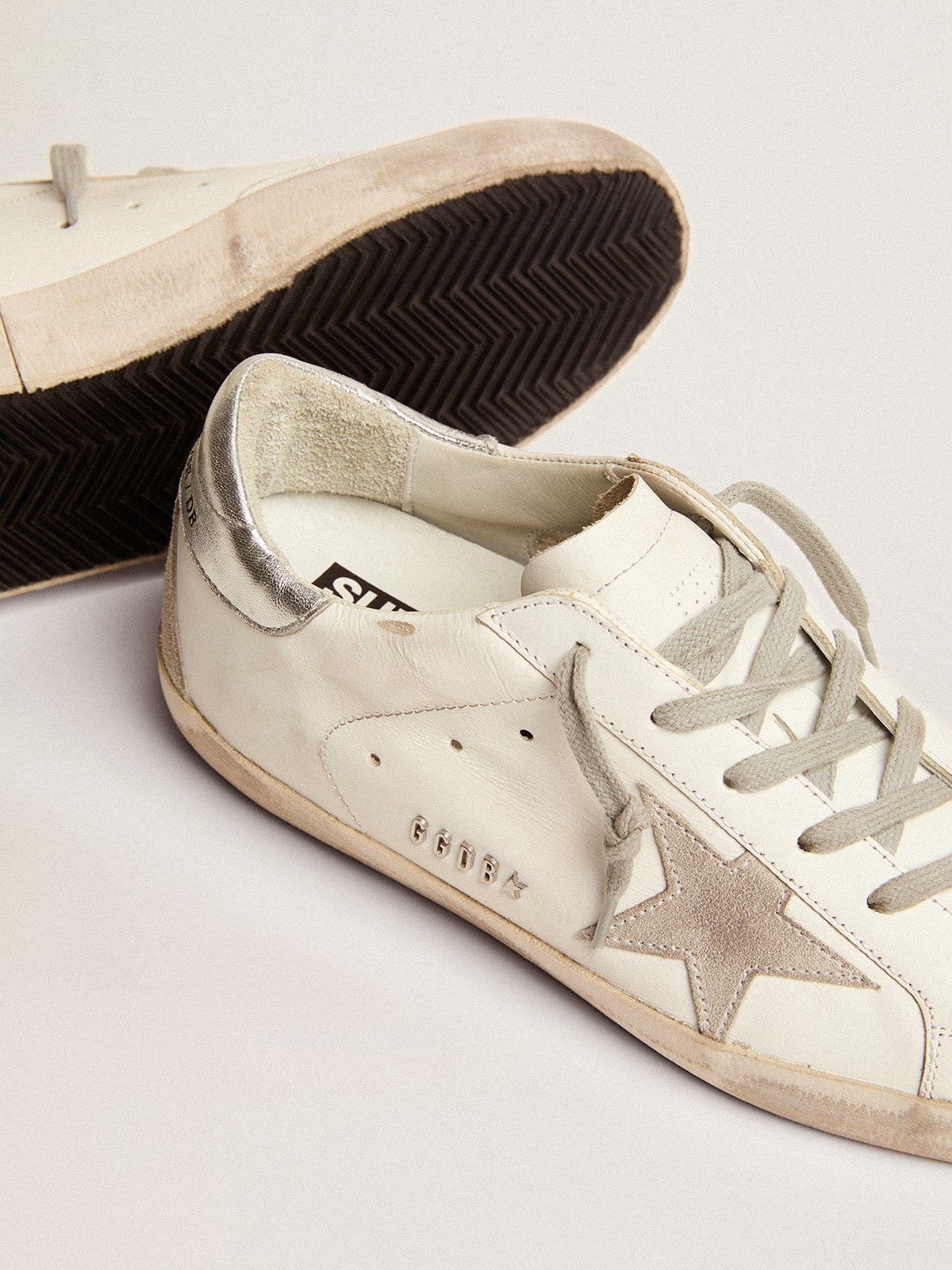 Women's Super-Star with silver heel tab and metal stud lettering sneakers