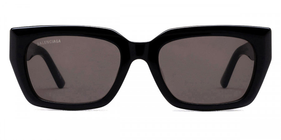 Unisex Shiny Solid Black Rectangular Sunglasses