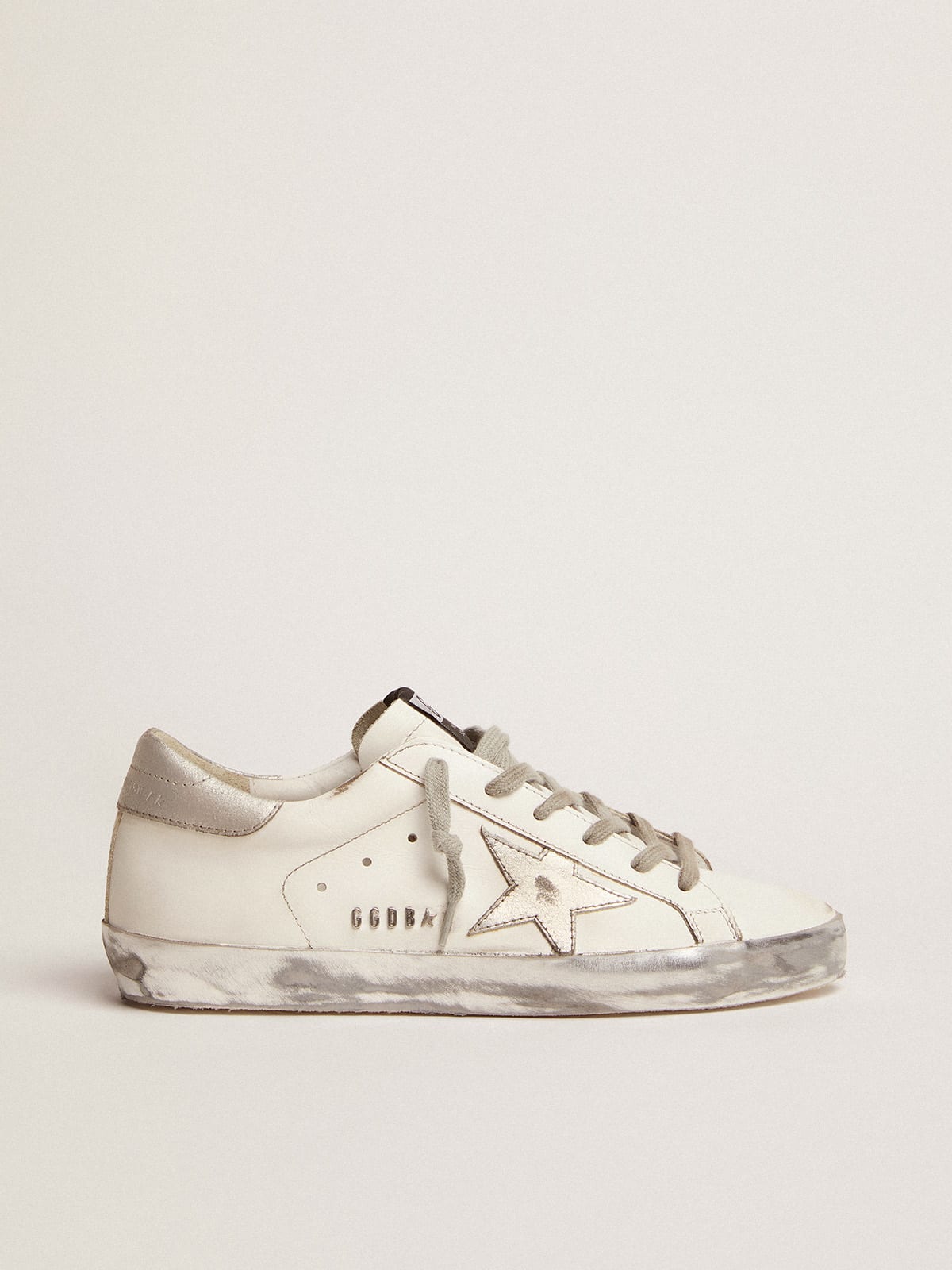 Women's Super-Star with silver sparkle foxing and metal stud lettering sneakers