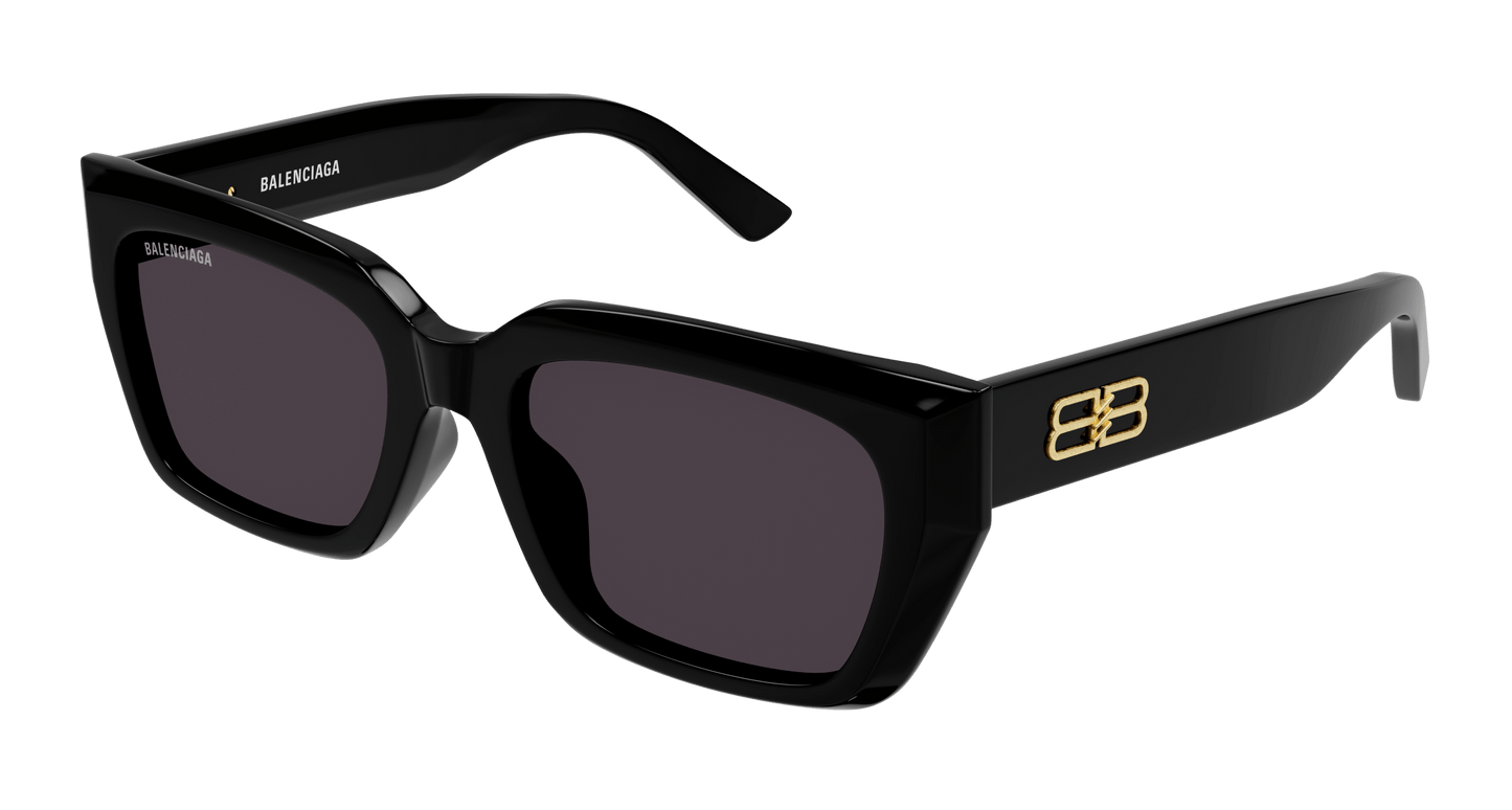 Unisex Shiny Solid Black Rectangular Sunglasses