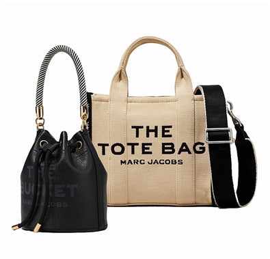 Small Jacquard Tote (Warm Sand) & Leather Bucket (Black) Duo