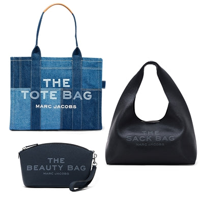 The Denim Large Tote Bag, The Sack Bag (Black), & The Beauty Bag (Black)