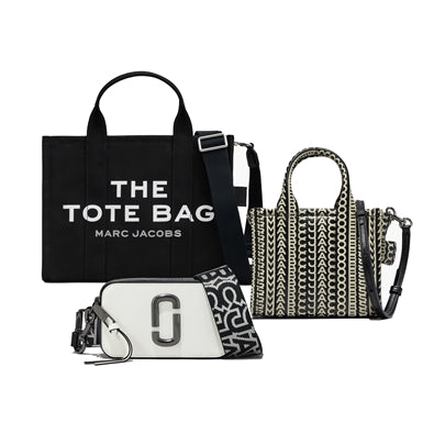 The Corssbody Tote Monogram, The Medium Traveler Tote (Black), & The Bi-Color Snapshot Trio Set