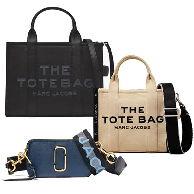 The Leather Medium Tote Bag (Black), The Jacquard Small Tote, & The Snapshot (New Blue Sea) Trio Set