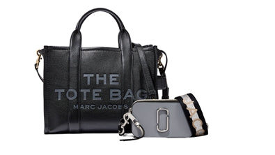 The Leather Medium Tote Bag (Black) & The Snapshot (New Wolf Gray) Duo