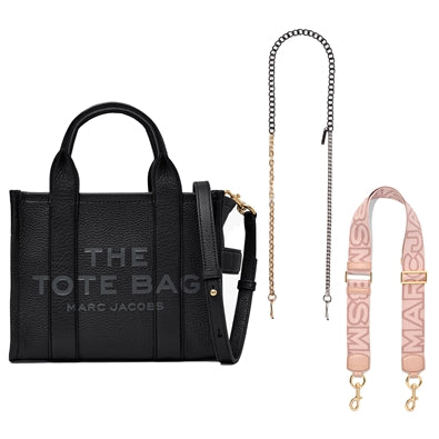 The Small Leather Tote (Balck) with Two Interchangeable Straps Multi Strap